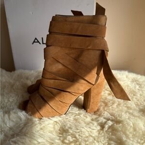 Aldo Brown Suede Wrap Heeled Boots